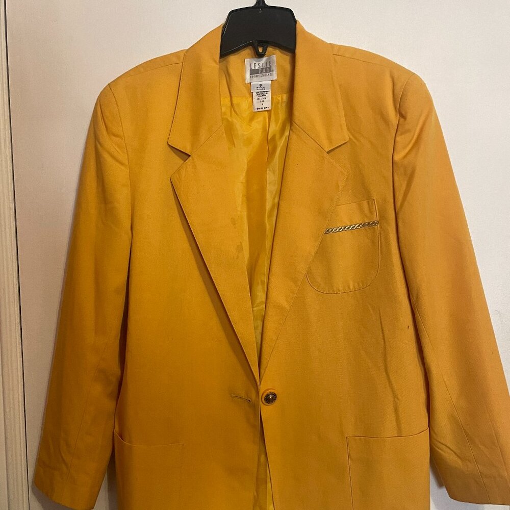 Vintage 80s Yellow Gold Oversized Embroidered Blazer